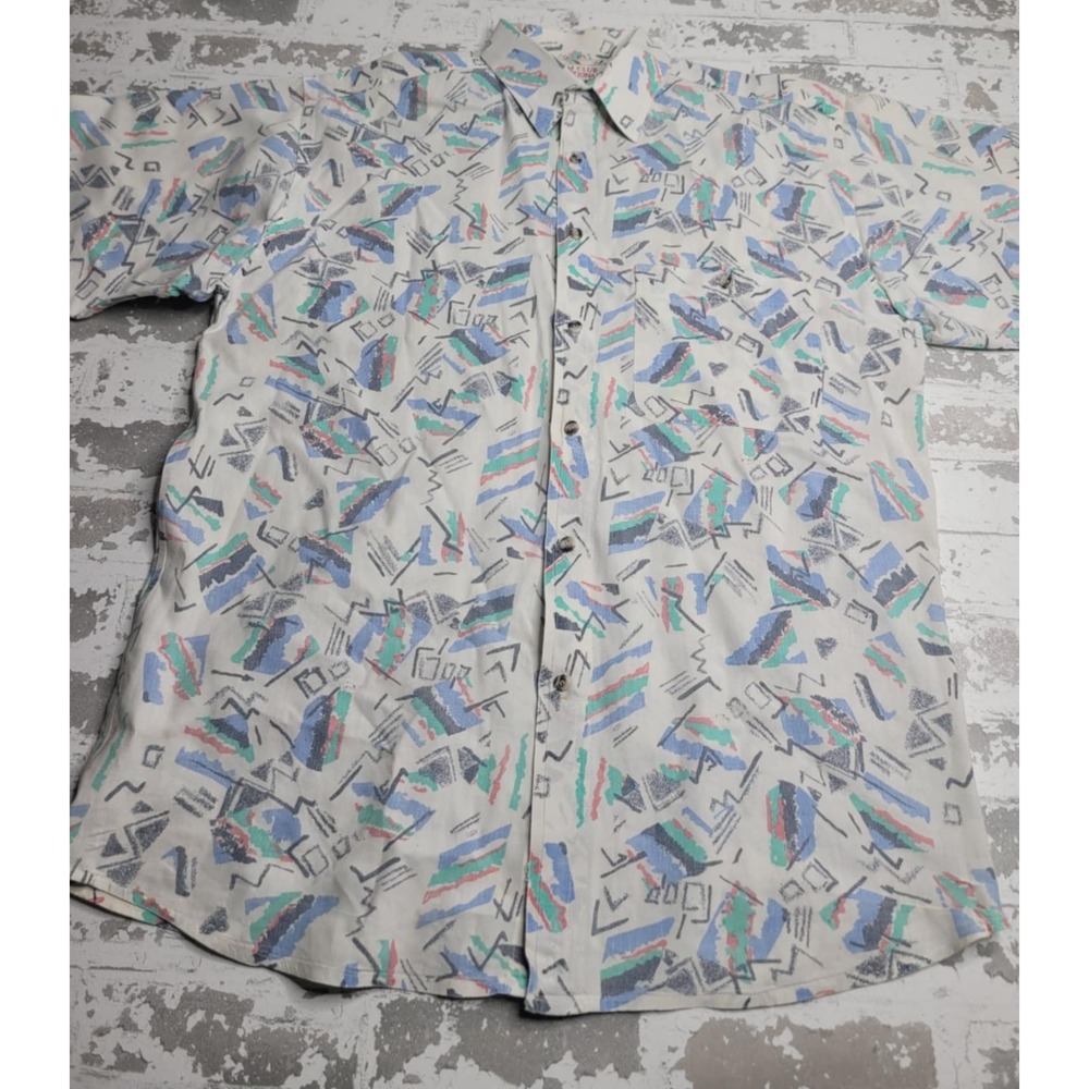 Vintage CCI Custom Club International Van Heusen Geometric SS Button Down Medium